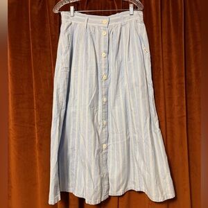 Vintage Striped Light Blue Maxi Skirt with Front Buttons